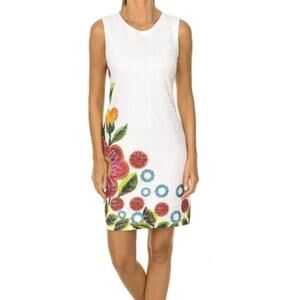 Desigual White Sleeveless Floral Print Dress Women's Size 8